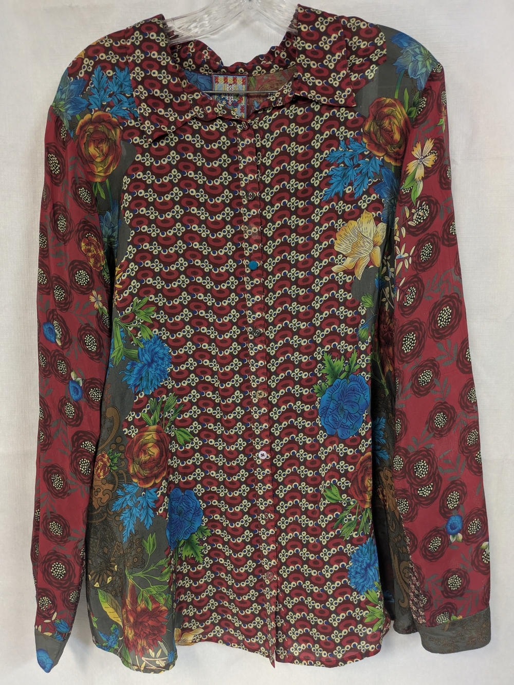 Johnny Was Red Floral Button-Up Shirt